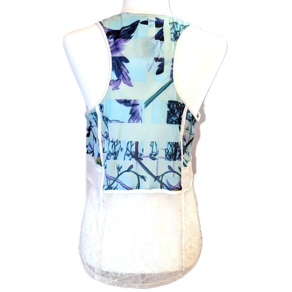 BCBGeneration | Botanical Lace Insets Tank Top in Aquashell Multi	| Size Medium - Picture 4 of 10